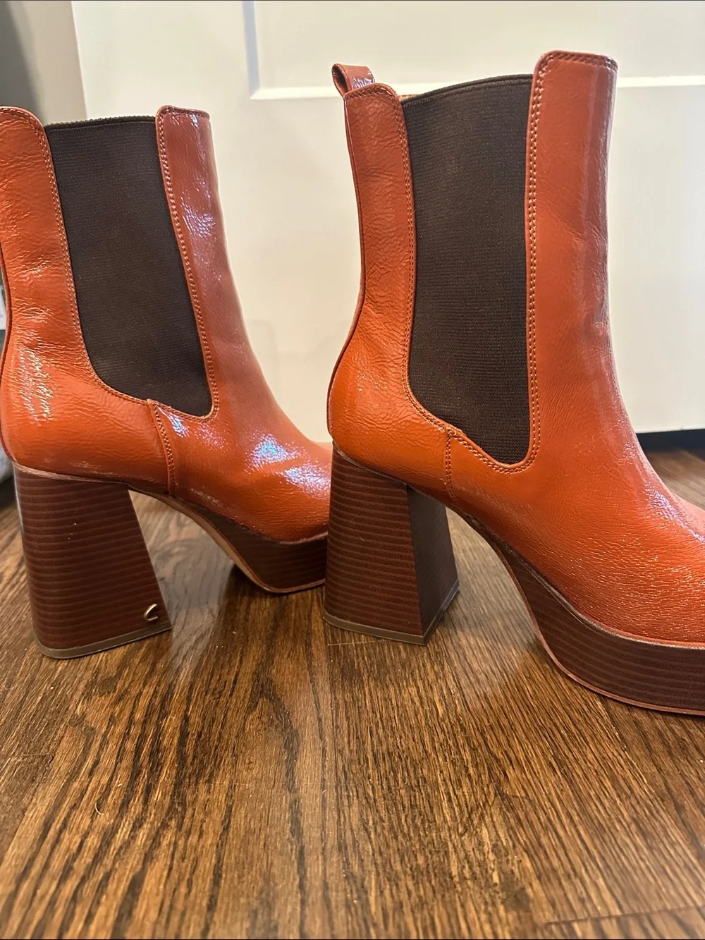 Circus by Sam Edelman Glossy Orange Platform Chelsea Boots